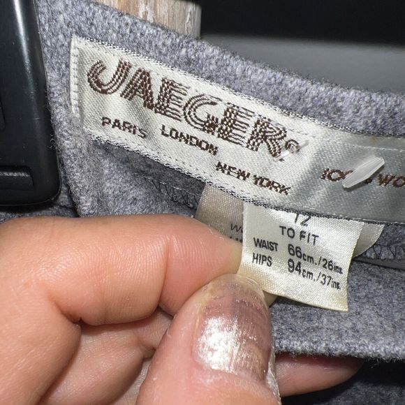 Jaeger London Vintage Gray  100% Wool High Waist A-Line Midi Skirt Sz 12 Britain - Picture 3 of 7